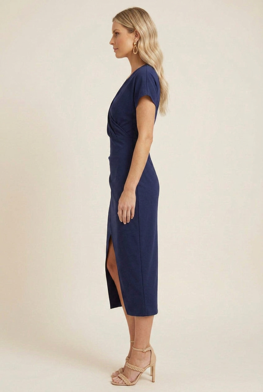 V Neck Midi Dress with Balanced Silhouette