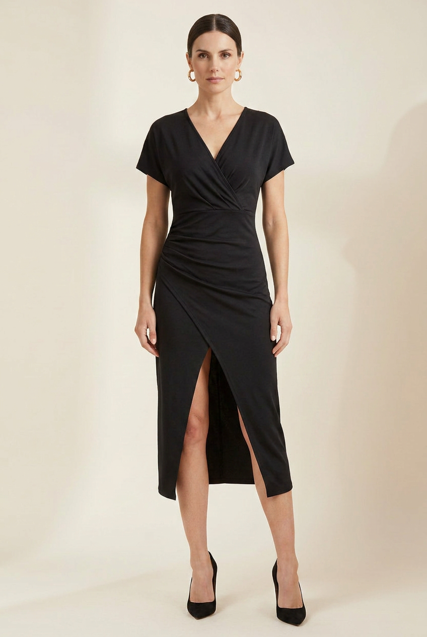 V Neck Midi Dress with Balanced Silhouette