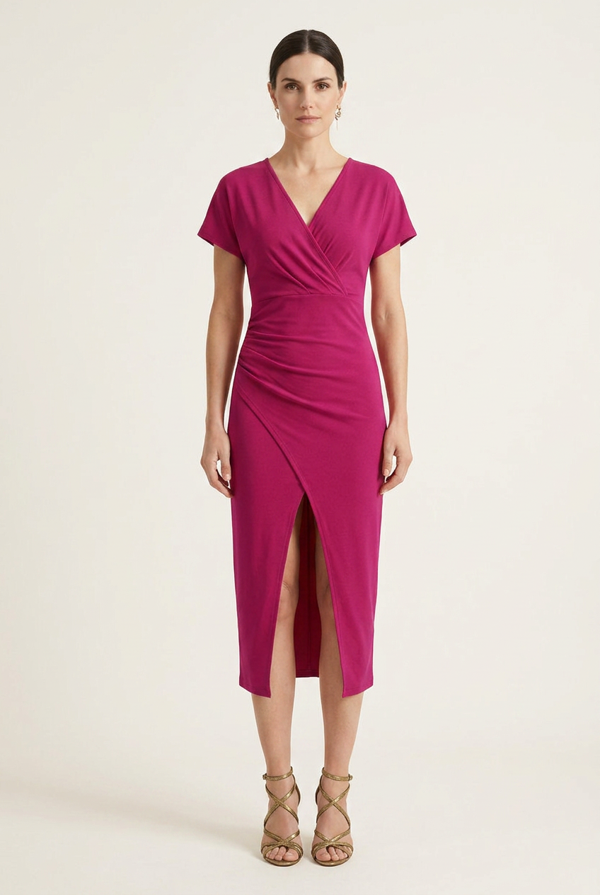 V Neck Midi Dress with Balanced Silhouette