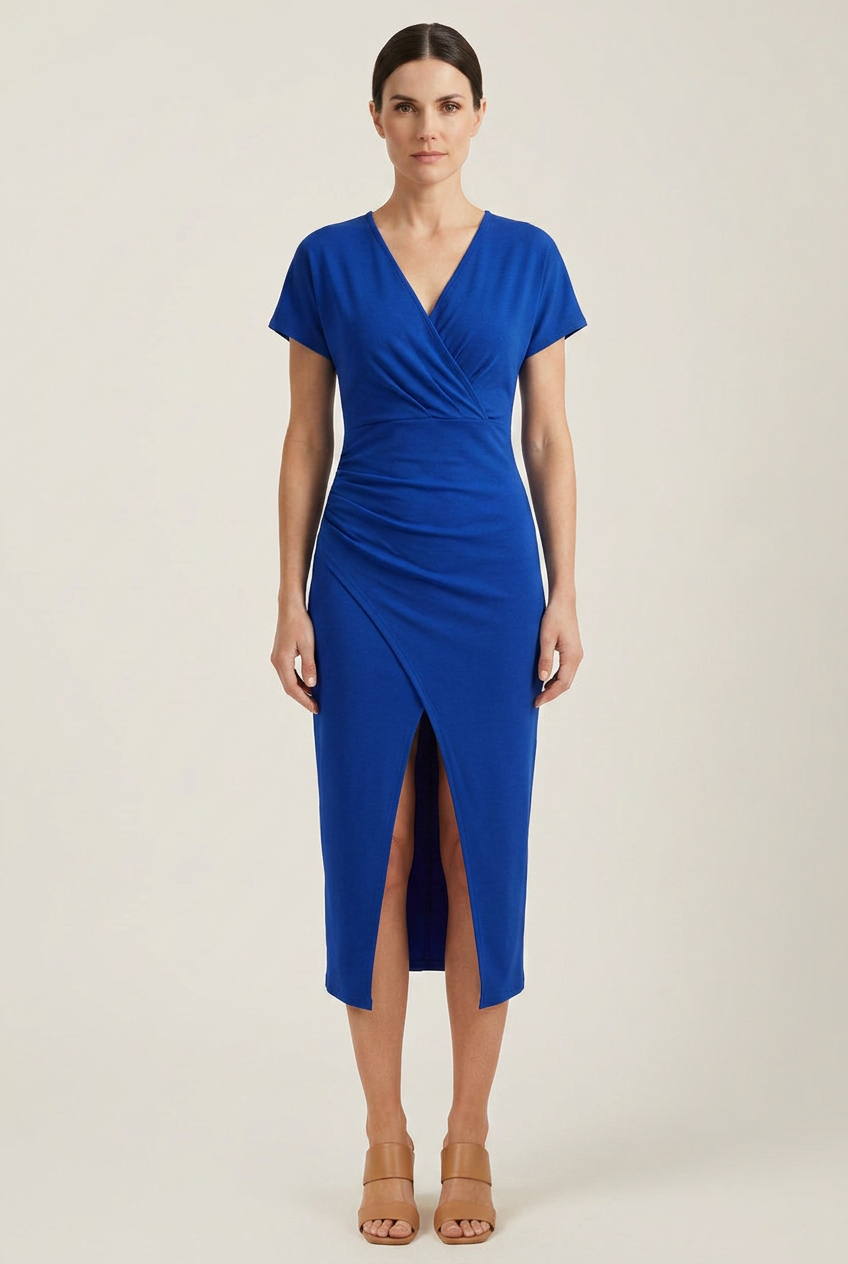 V Neck Midi Dress with Balanced Silhouette