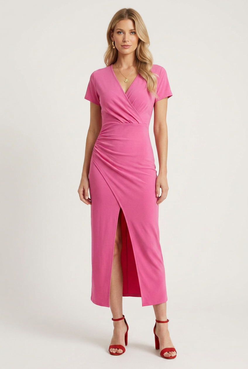V Neck Midi Dress with Balanced Silhouette