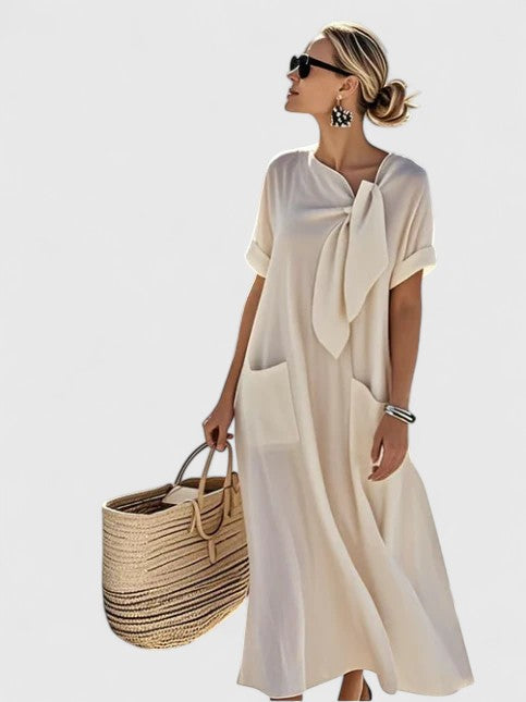 Elegant Neck Tie Dress With Pockets