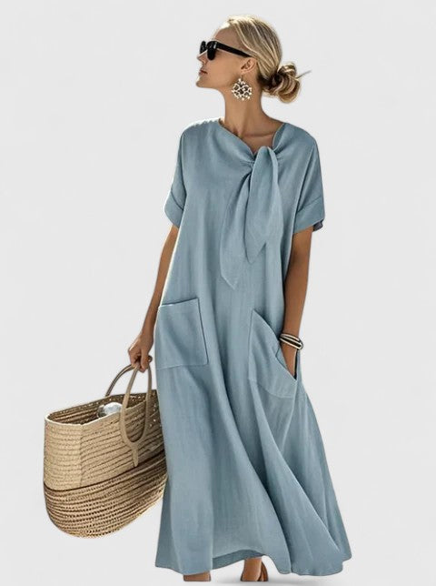 Elegant Neck Tie Dress With Pockets