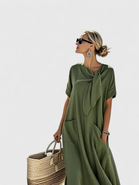 Elegant Neck Tie Dress With Pockets