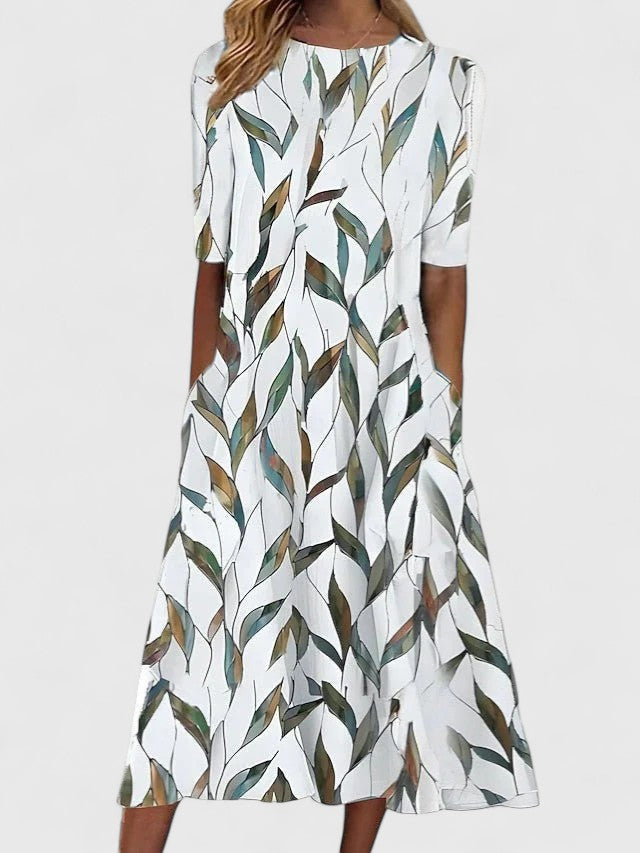 Floral Round Neck Midi Dress