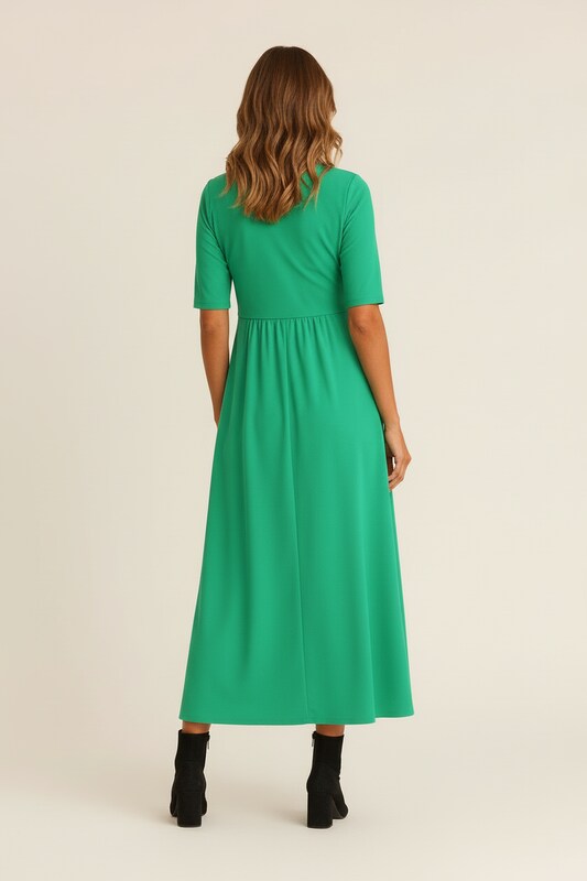 A Line Dress with V Neckline and Draped Silhouette