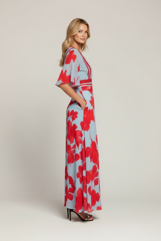 Floral Midi Dress with Feminine Silhouette and Flowing Fit