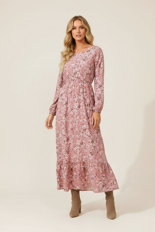 Summer Dress with Gathered Waist and Floral Design