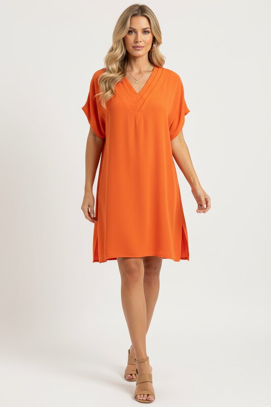 V Neck Dress with Draped Silhouette and Sleeve Cut Outs