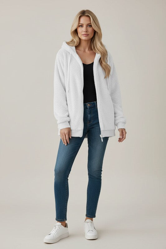 Zip Up Sherpa Hoodie with Relaxed Fit