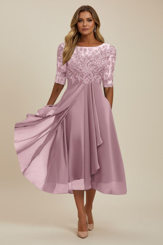 Elegant Lace Dress with Layered Skirt