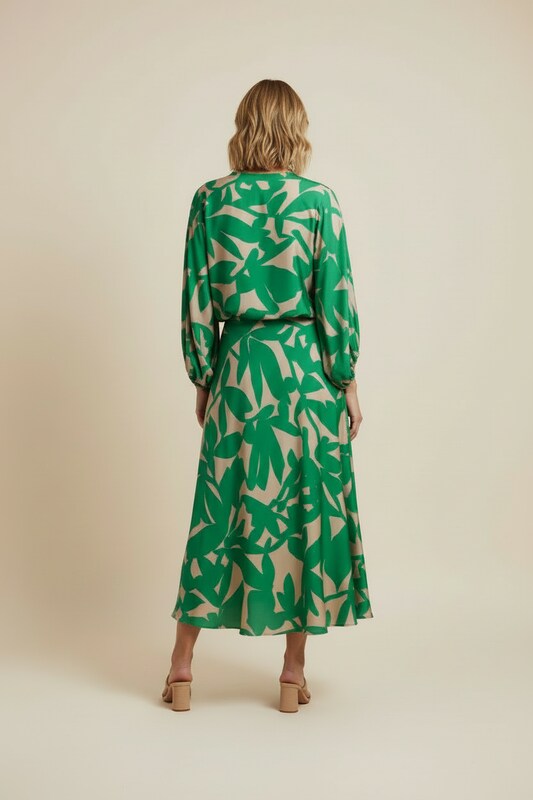 Printed Top and Skirt Set with Lantern Sleeves