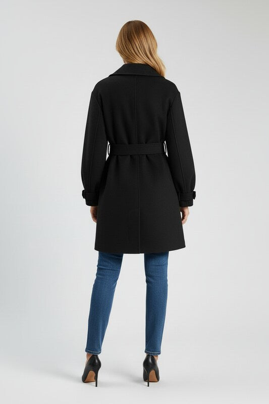 Textured Womens Trench Coat with Wide Lapel and Waist Belt