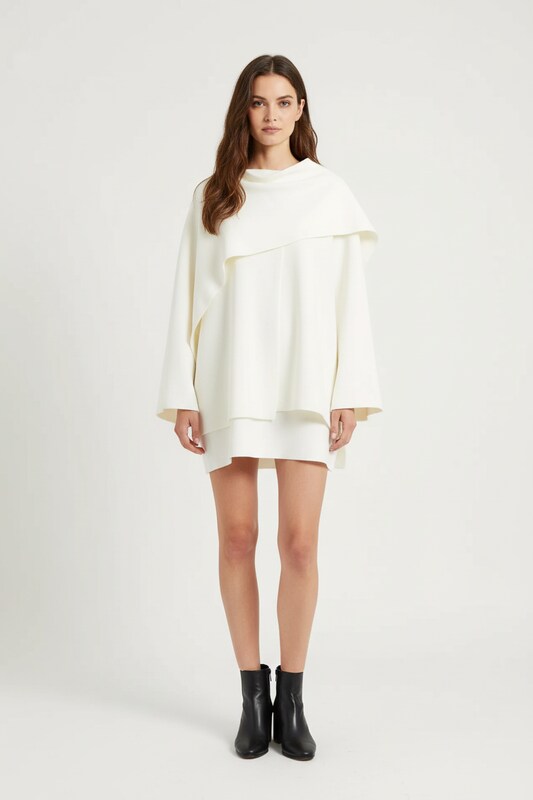 Draped Cape Coat with Relaxed Silhouette