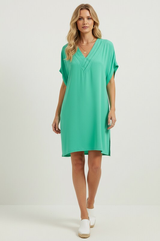 V Neck Dress with Draped Silhouette and Sleeve Cut Outs