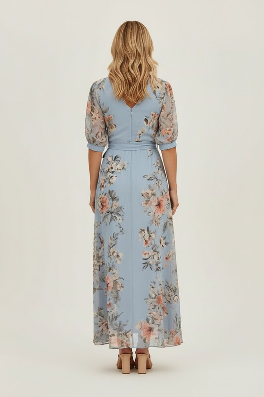 V Neck Midi Dress with Flared Silhouette