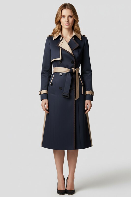 Double Button Womens Trench Coat with Waist Belt Fit