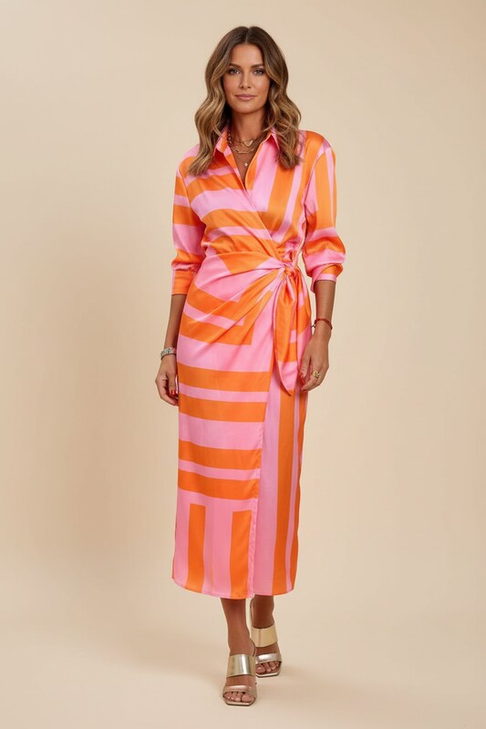 Wrap Style Dress with Waist Tie and Lightweight Silhouette