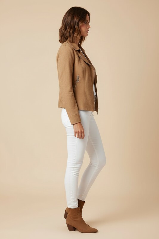 Women’s Cropped Biker Jacket with Statement Details