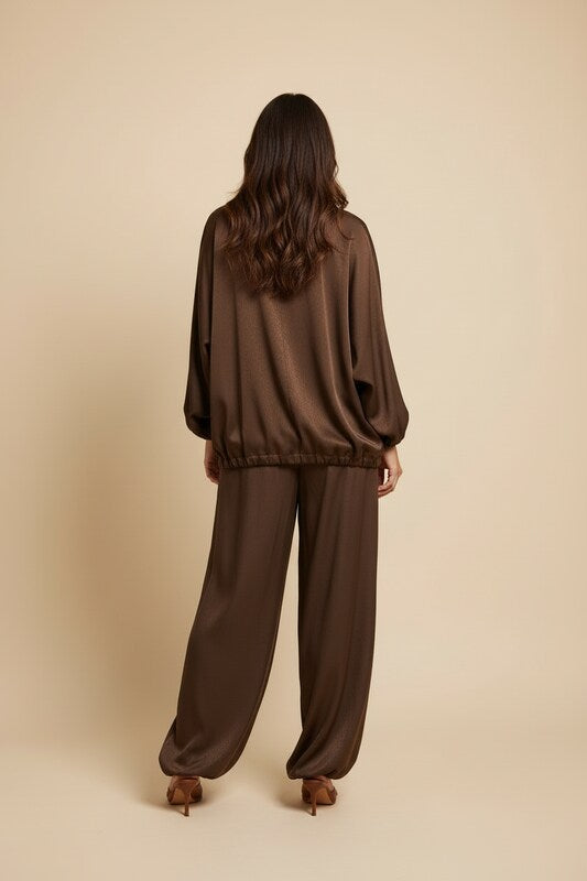 Matching Jacket and Drawstring Pants Set with Relaxed Fit