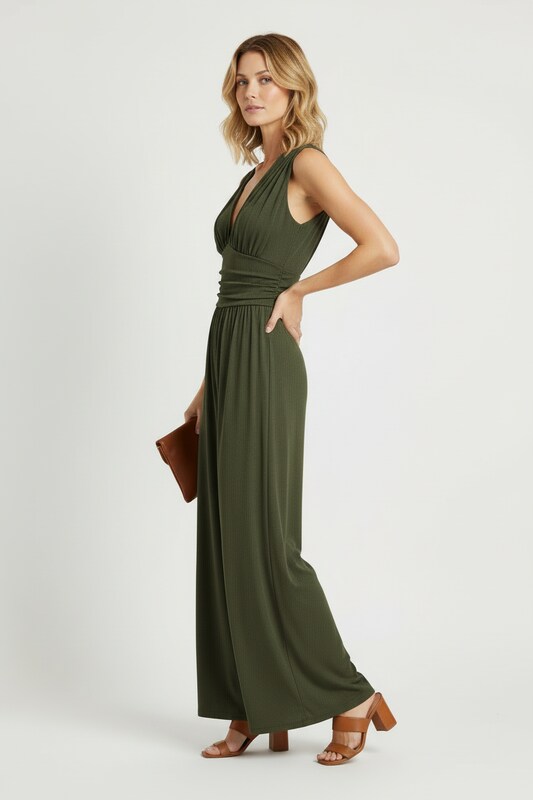 Sleeveless Wide Leg Jumpsuit with Defined Waist