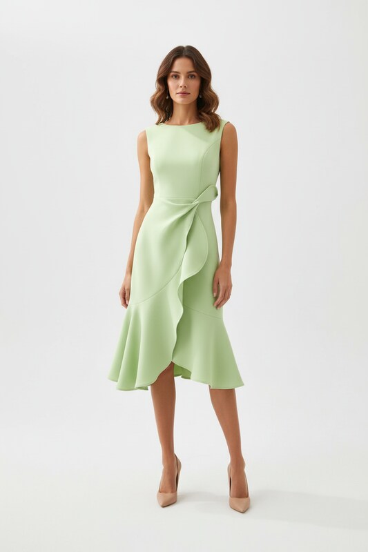 Asymmetric Draped Midi Dress with Sleeveless Cut