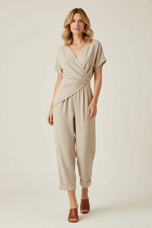 Wrap Front Two Piece Set with Tailored Trousers