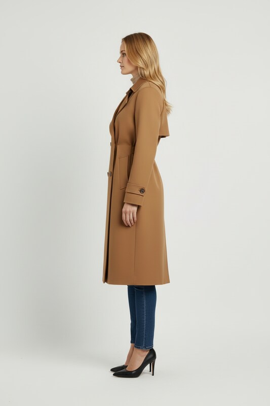 Womens Trench Coat with Notched Lapel and Button Front Fit