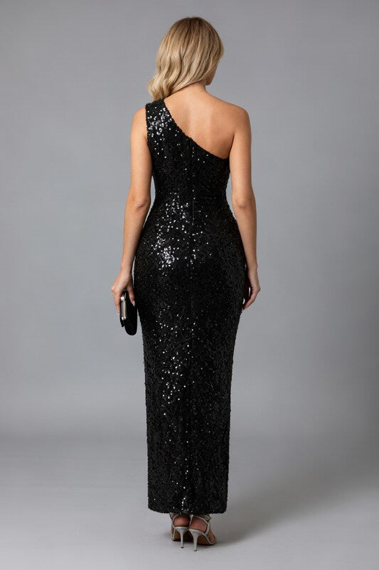 One Shoulder Maxi Dress Women Elegant Silhouette with Side Slit