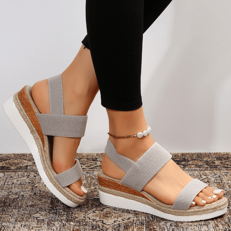 Platform Espadrille Wedge Sandals With Stretch Bands