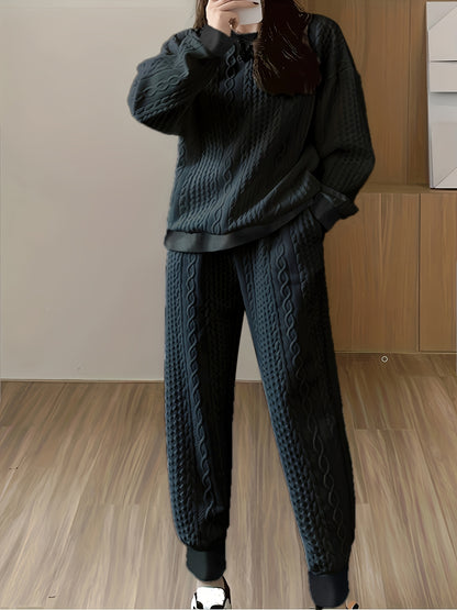 Women's Twist Knit Sweatshirt and Wide-Leg Trousers Set