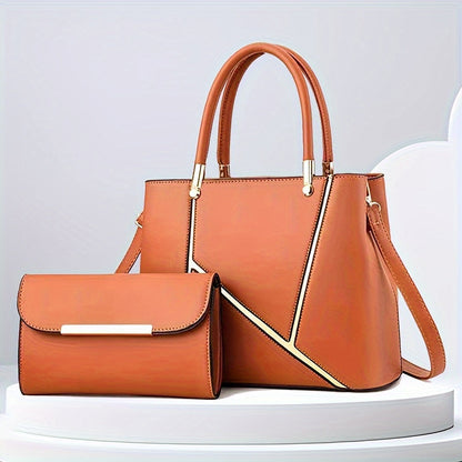 Structured Two-Piece Handbag Set With Gold Hardware