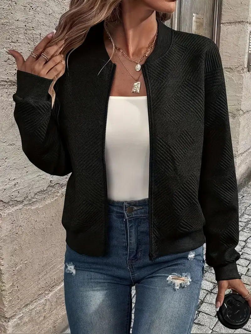 Women's Zip-Up Textured Knit Bomber Jacket