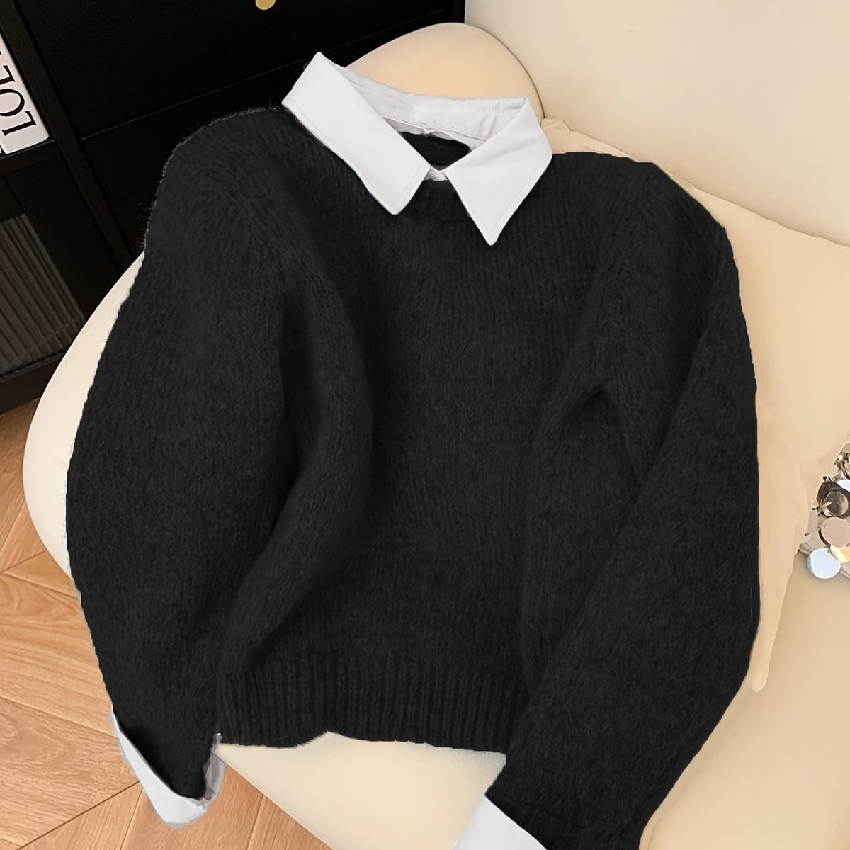 Women's Faux Two-Piece Polo Collar Knit Jumper