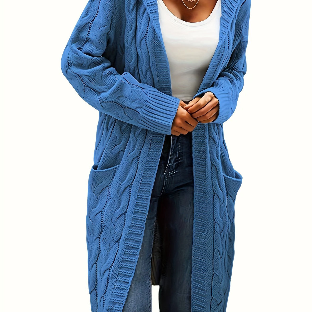 Women's Longline Cable Knit Cardigan