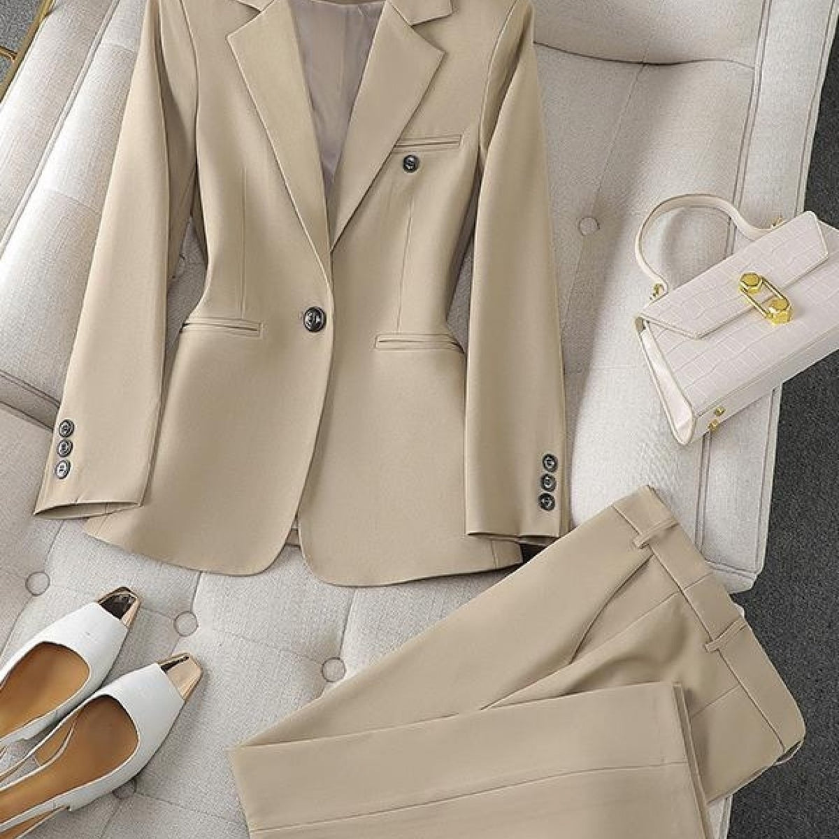 Women's Single-Button Blazer and Slim-Leg Trousers Set