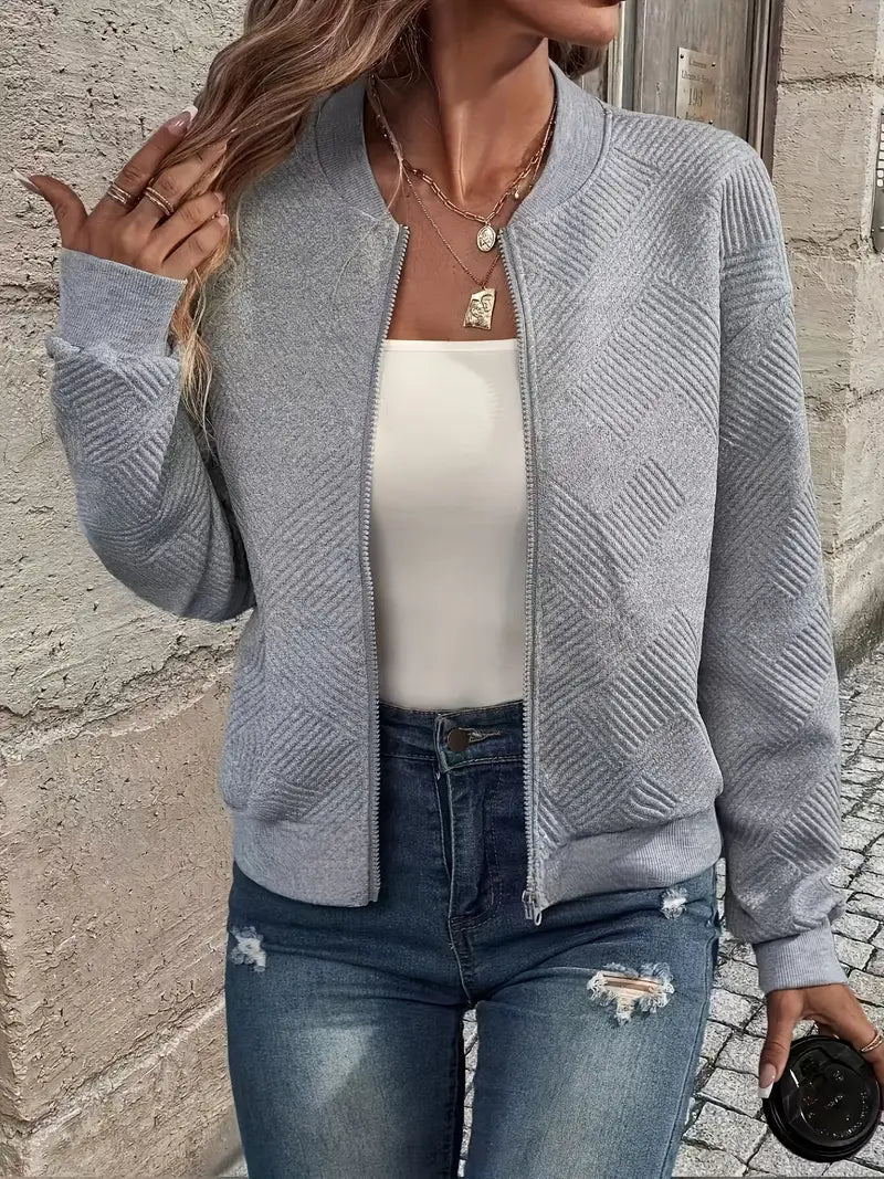 Women's Zip-Up Textured Knit Bomber Jacket