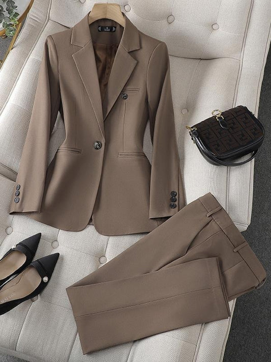 Women's Single-Button Blazer and Slim-Leg Trousers Set