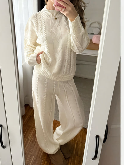 Women's Fluffy Knit Jumper and Wide-Leg Trousers Set