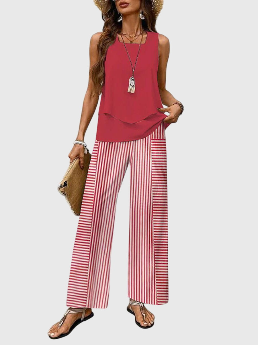 Square Neck Plant Print Two-Piece Summer Set