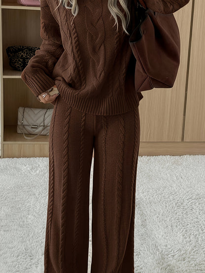 Women's Fluffy Knit Jumper and Wide-Leg Trousers Set