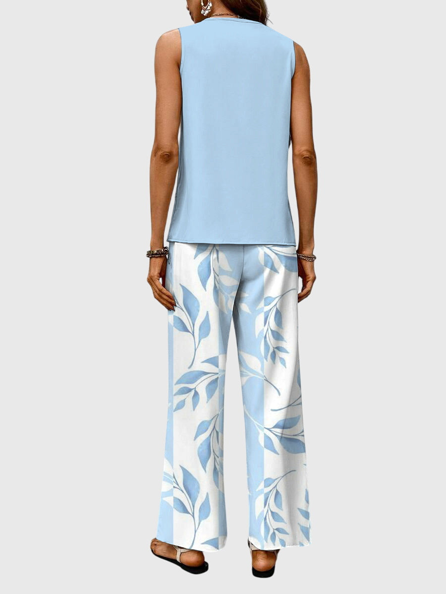 Square Neck Plant Print Two-Piece Summer Set