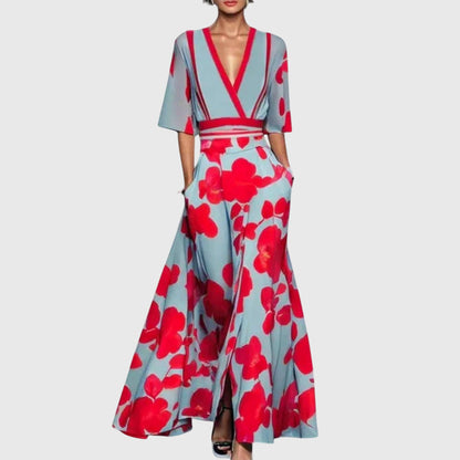 Floral Wrap V Neck Maxi Dress