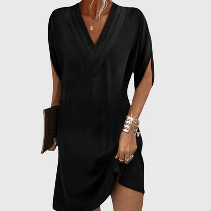 V Neck Dress with Draped Silhouette and Sleeve Cut Outs