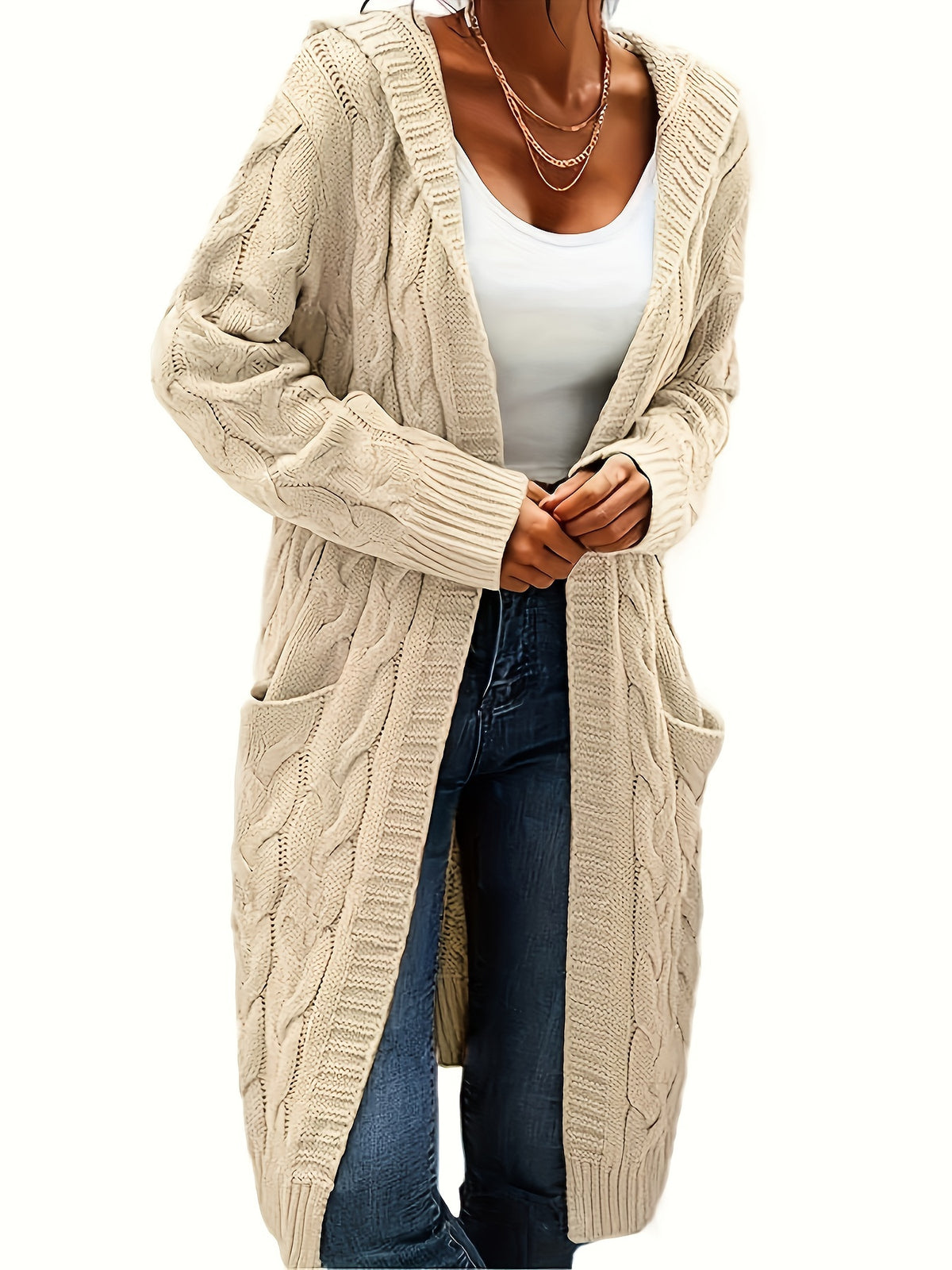 Women's Longline Cable Knit Cardigan