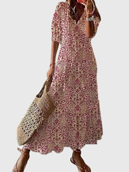Boho Vintage V Neck Summer Dress