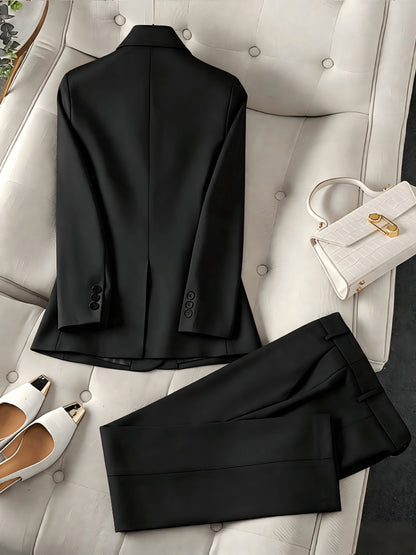 Women's Single-Button Blazer and Slim-Leg Trousers Set