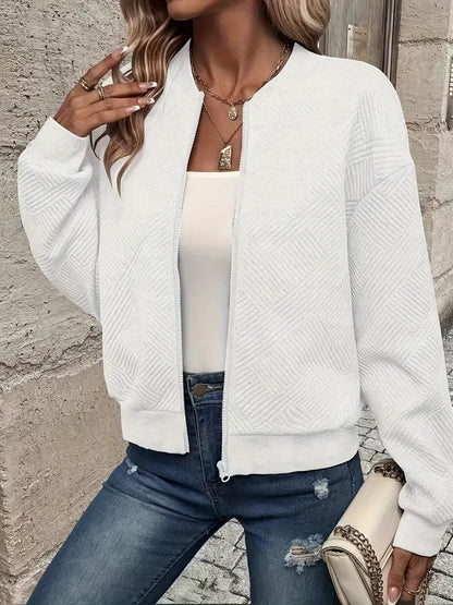 Women's Zip-Up Textured Knit Bomber Jacket
