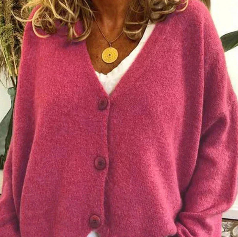 Women's V Neck Button-Up Knit Cardigan