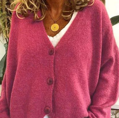 Women's V Neck Button-Up Knit Cardigan
